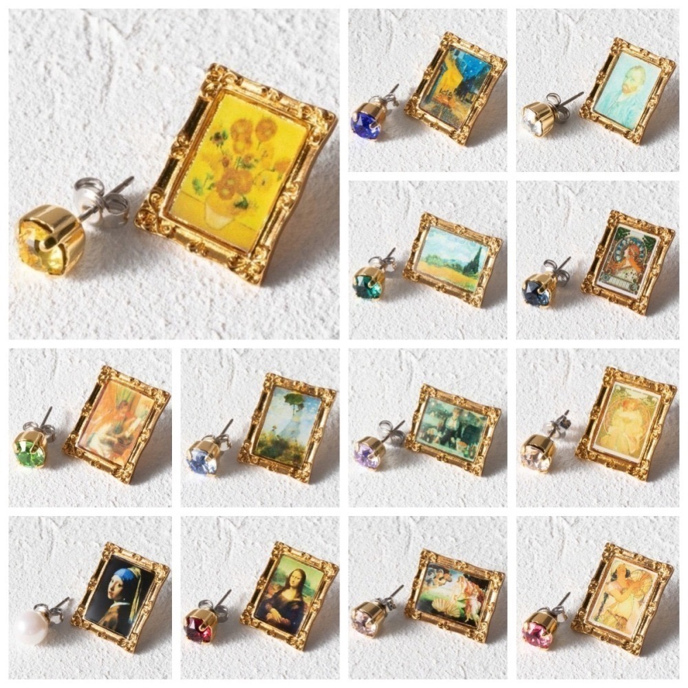 🔥現+預 🇯🇵日本 gargle 世界名畫耳環 針式、夾式 耳夾 梵谷 莫內 雷諾瓦 馬奈 慕夏 達文西 維納斯-細節圖2