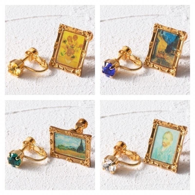 🔥現+預 🇯🇵日本 gargle 世界名畫耳環 針式、夾式 耳夾 梵谷 莫內 雷諾瓦 馬奈 慕夏 達文西 維納斯-細節圖3