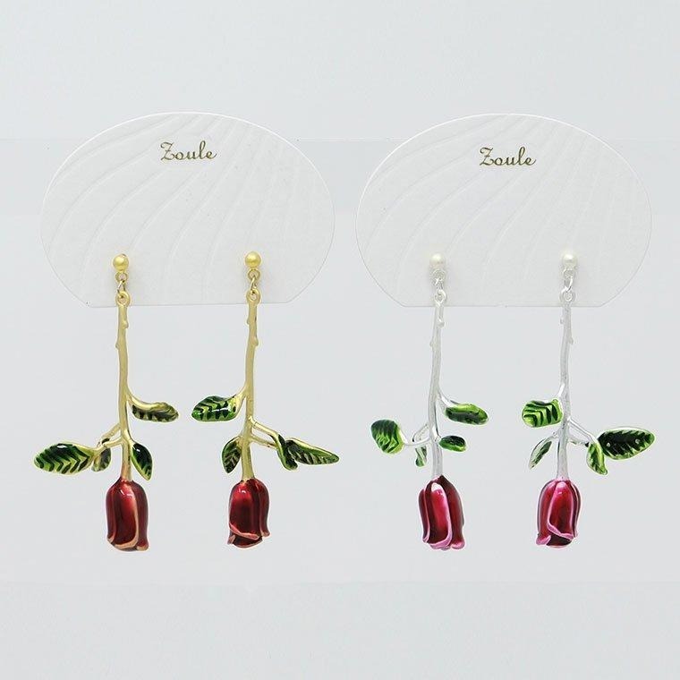 🇯🇵日本 zoule 花系列:玫瑰耳環 針式、夾式 耳夾 耳飾-細節圖2