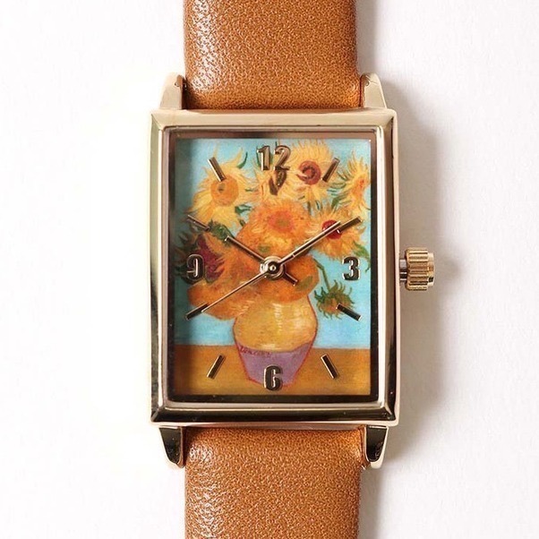 🔥現 🇯🇵日本 世界名畫方形石英手錶 皮革錶帶 莫內、梵谷、慕夏、達文西 古典 印象派藝術家 向日葵 睡蓮 油畫-規格圖6