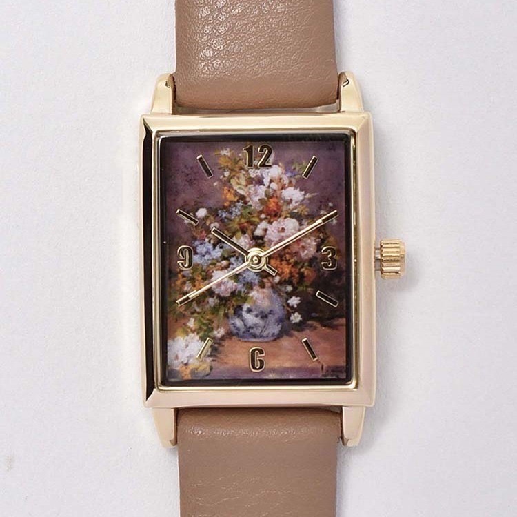 🔥現 🇯🇵日本 世界名畫方形石英手錶 皮革錶帶 莫內、梵谷、慕夏、達文西 古典 印象派藝術家 向日葵 睡蓮 油畫-規格圖6
