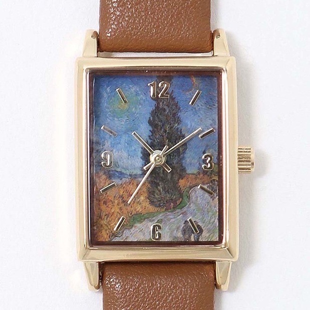 🔥現 🇯🇵日本 世界名畫方形石英手錶 皮革錶帶 莫內、梵谷、慕夏、達文西 古典 印象派藝術家 向日葵 睡蓮 油畫-規格圖6