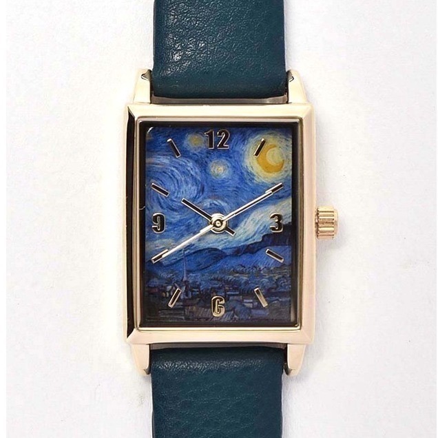 🔥現 🇯🇵日本 世界名畫方形石英手錶 皮革錶帶 莫內、梵谷、慕夏、達文西 古典 印象派藝術家 向日葵 睡蓮 油畫-規格圖6