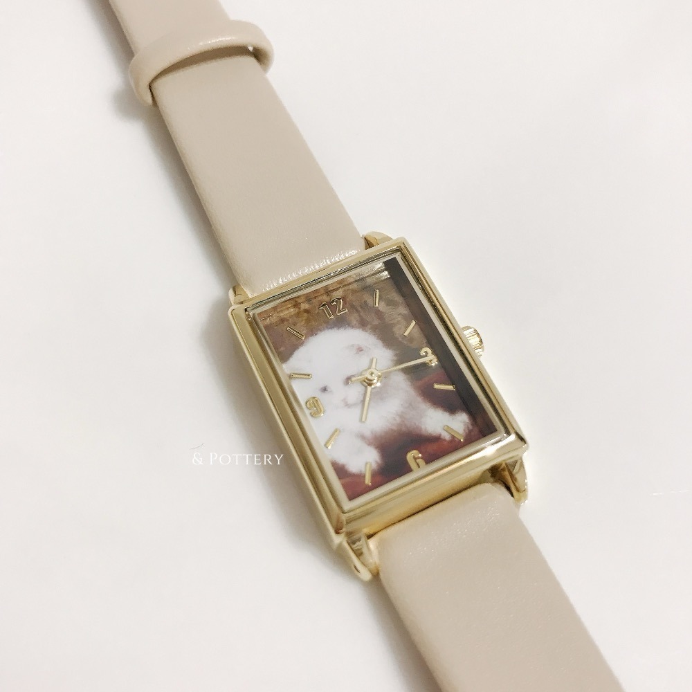 🔥現 🇯🇵日本 貓咪世界名畫方形石英手錶(皮革錶帶)  亨利埃特·羅納-克尼普 油畫 藝術家-細節圖3