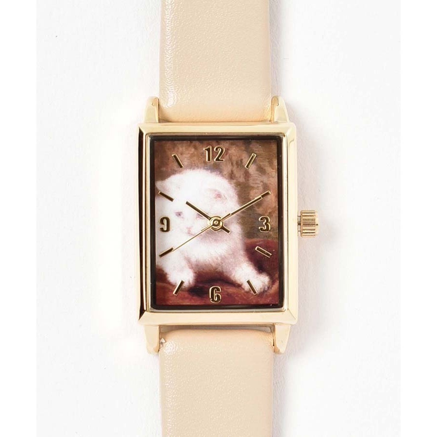 🔥現貨 🇯🇵日本 貓咪世界名畫方形石英手錶 皮革錶帶 亨利埃特·羅納-克尼普 油畫 藝術家-規格圖4