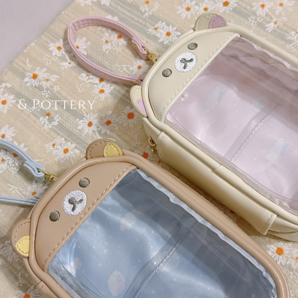 🇯🇵日本 San-X 拉拉熊皮革透明曬娃包 收納包 溜娃包 Rilakkuma 懶懶熊 雲朵棉花糖系列-細節圖3