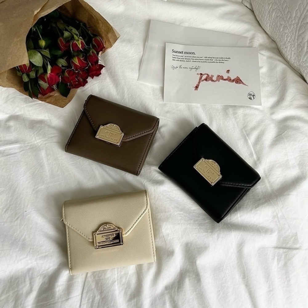 🇯🇵日本 my twilight 浪漫巴黎金屬扣式三折皮革短夾 皮夾 錢包 小眾品牌♡不撞款~-細節圖2