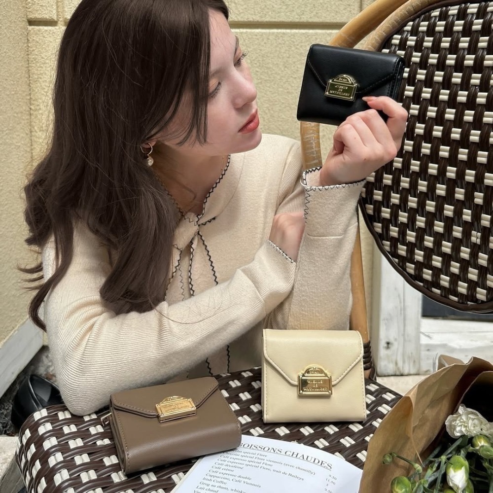 🇯🇵日本 my twilight 浪漫巴黎金屬扣式三折皮革短夾 皮夾 錢包 小眾品牌♡不撞款~-細節圖6