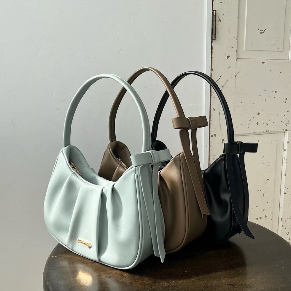 🇯🇵日本 my twilight 側邊蝴蝶結壓褶半月包｜手提/側背/斜背包 小眾品牌♡不撞款~-細節圖2