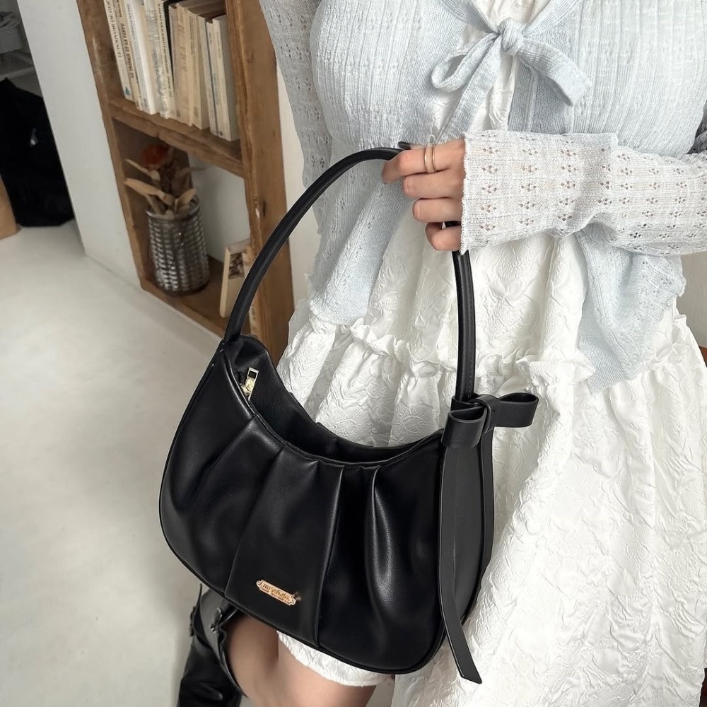 🇯🇵日本 my twilight 側邊蝴蝶結壓褶半月包｜手提/側背/斜背包 小眾品牌♡不撞款~-細節圖6