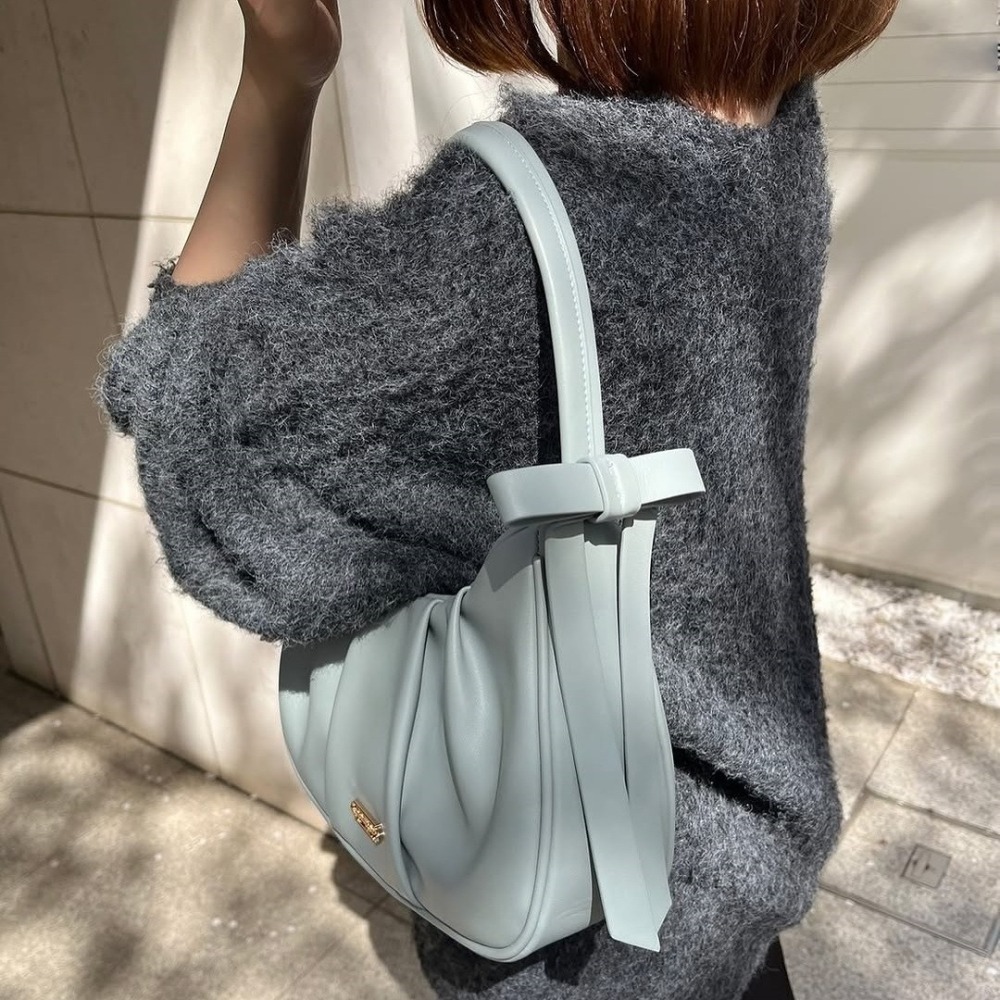 🇯🇵日本 my twilight 側邊蝴蝶結壓褶半月包｜手提/側背/斜背包 小眾品牌♡不撞款~-細節圖8