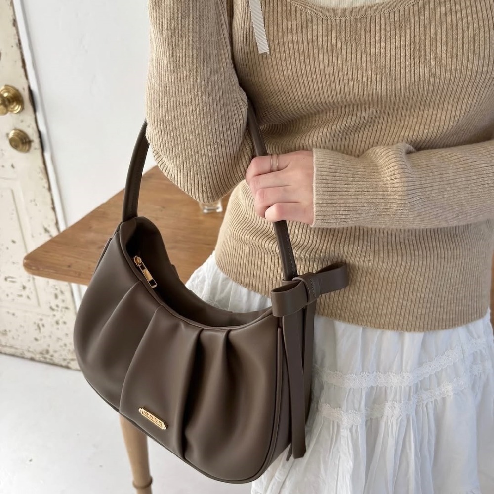 🇯🇵日本 my twilight 側邊蝴蝶結壓褶半月包｜手提/側背/斜背包 小眾品牌♡不撞款~-細節圖7