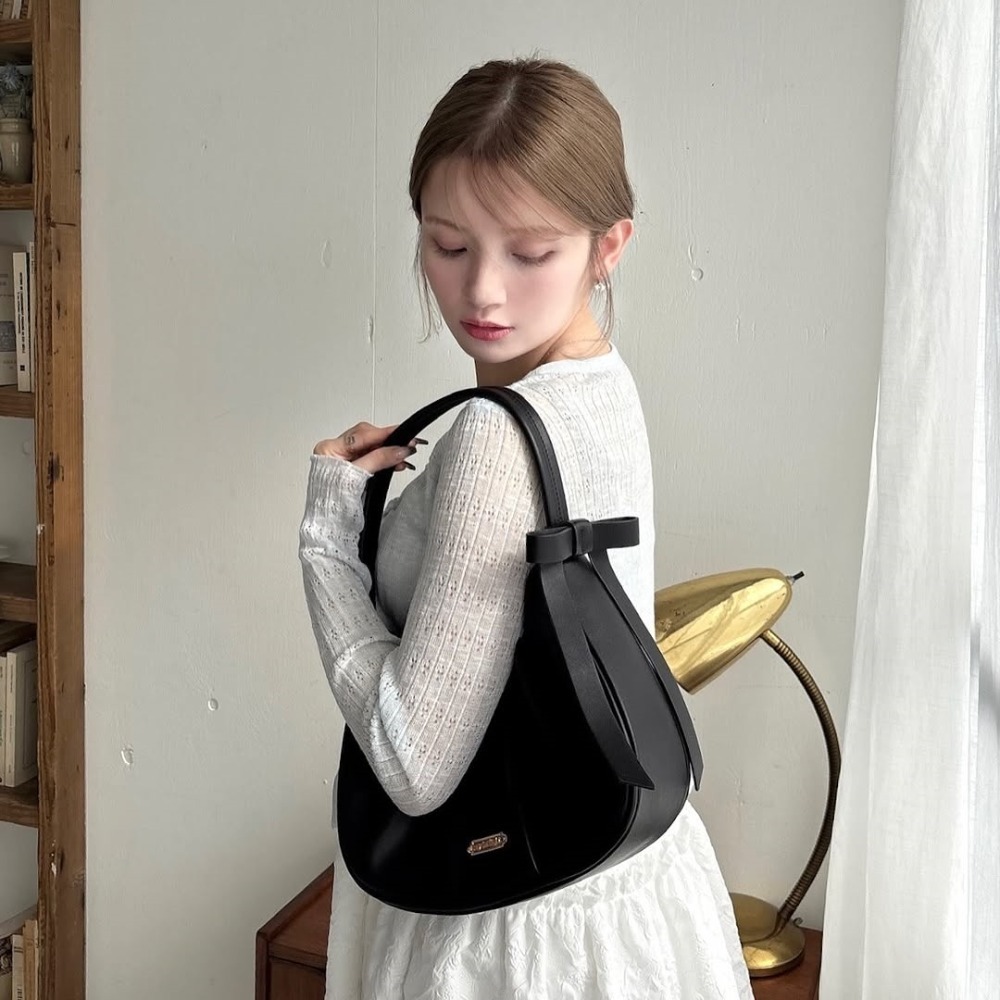 🇯🇵日本 my twilight 側邊蝴蝶結壓褶半月包｜手提/側背/斜背包 小眾品牌♡不撞款~-規格圖11