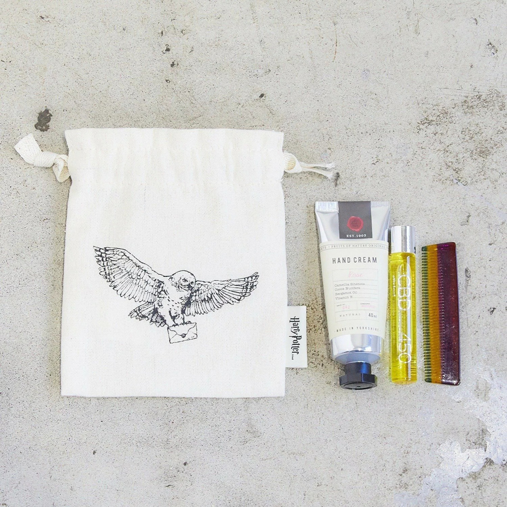 Harry Potter × Flapper 哈利波特素描手繪風棉質束口袋/抽繩包 怪獸與牠們的產地 玻璃獸 貓頭鷹-細節圖7