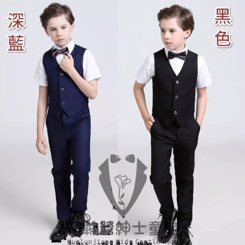 90cm-170cm🇹🇼現貨兒童西服男小西裝套裝四件套演出服裝男童西裝中大童黑色花童禮服兒童中大童演出服韓版花童禮服-細節圖5