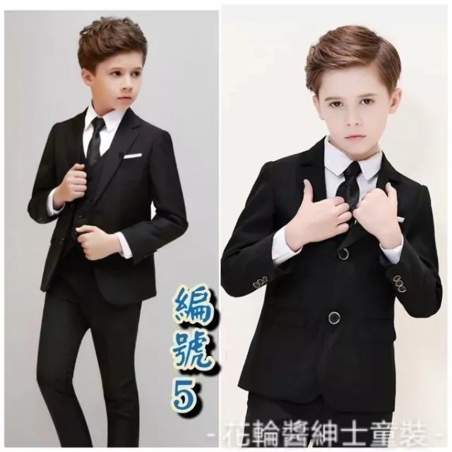 90cm-170cm🇹🇼現貨兒童西服男小西裝套裝四件套演出服裝男童西裝中大童黑色花童禮服兒童中大童演出服韓版花童禮服-細節圖4