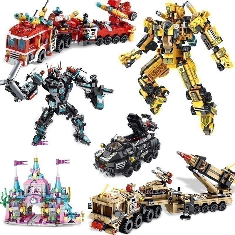 (現貨)潘洛斯積木 兼容樂高 12合1拼裝小顆粒積木  兒童DIY玩具 機器人 消防車 戰車 工程車 城堡 警車-細節圖3