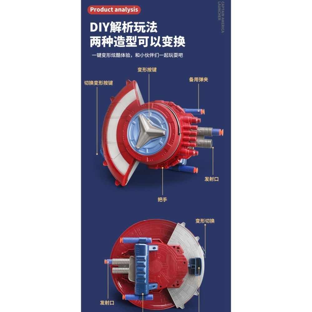 (現貨)美國隊長盾牌發射器 彈射盾牌 兒童彈射玩具 軟彈發射器 復仇者聯盟玩具 發射玩具 漫威英雄玩具 軟彈玩具-細節圖2