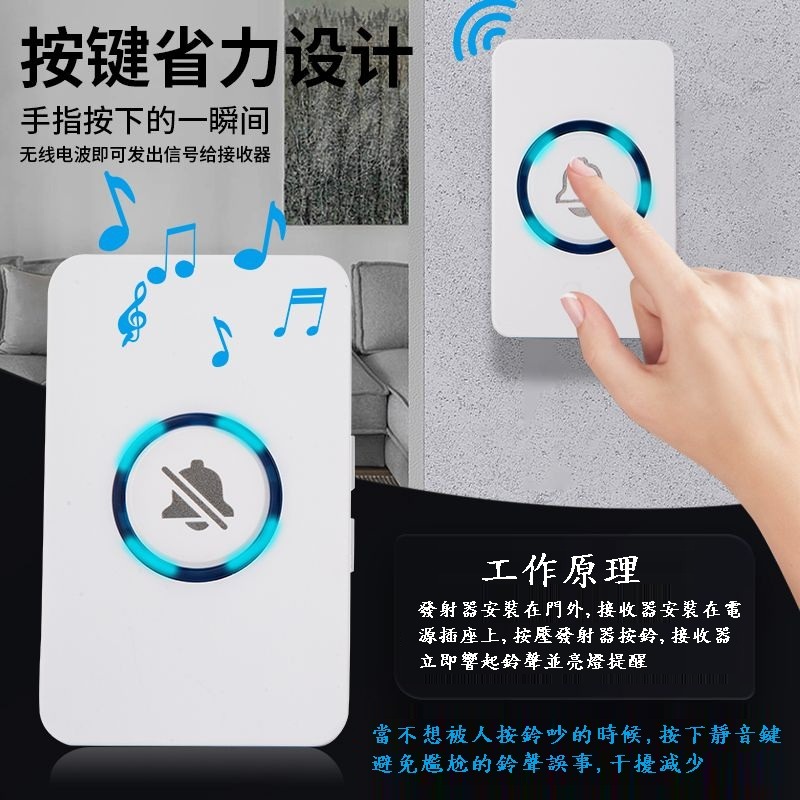 【現貨】新款靜音門鈴 家用無線 遠距離 大音量 看護鈴 求救鈴 老人呼叫器-細節圖2