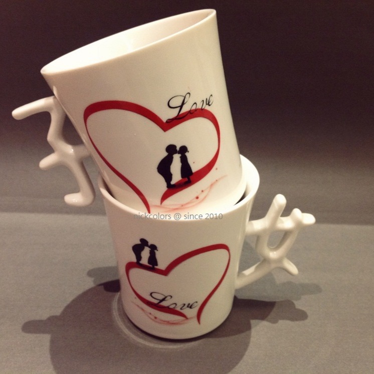 尼克卡樂斯～心心相印好字陶瓷對杯組（禮盒裝/附設計送禮提袋）咖啡杯 馬克對杯 馬克杯 好字杯 婚禮禮品 情侶對杯-細節圖2