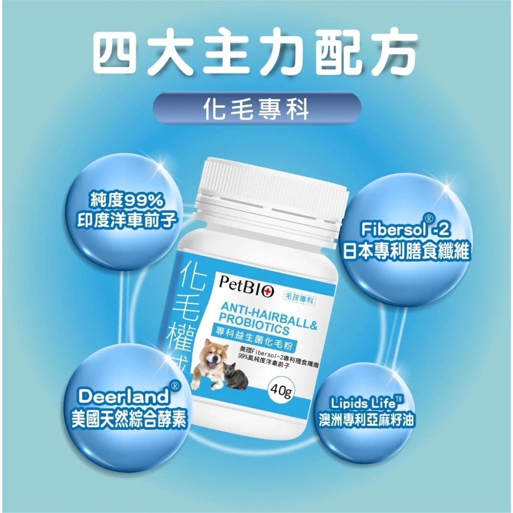 蓓百優 專科益生菌 化毛粉 40g 化毛權威 狗 貓 專用 專利膳食纖維×美國綜合酵素×印度洋車前子 寵物保健-細節圖6