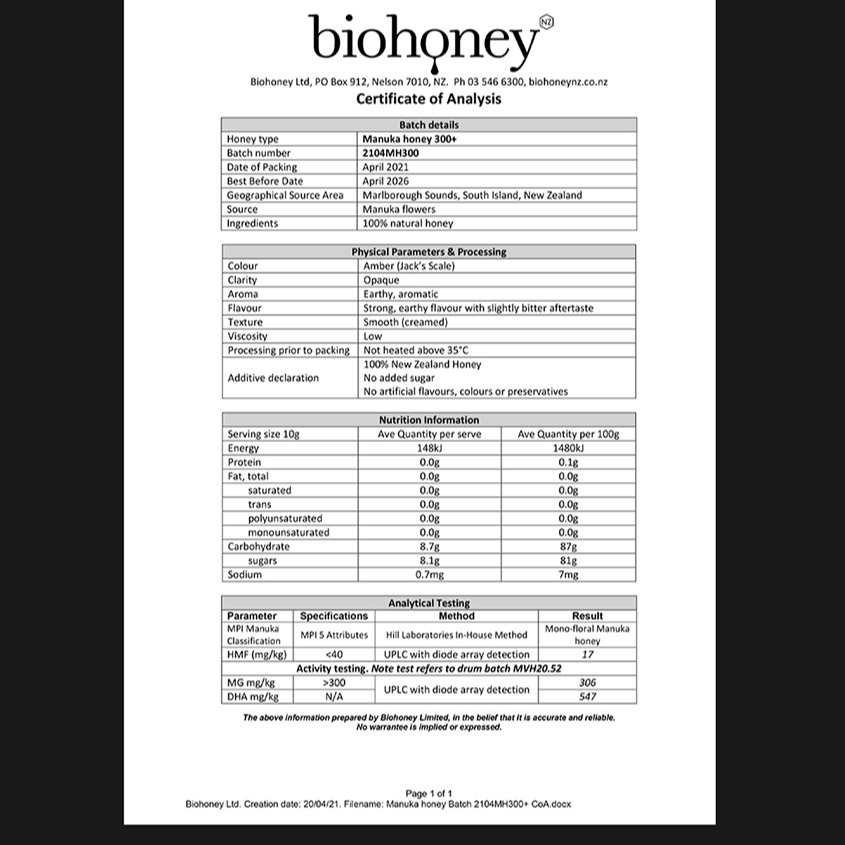 紐西蘭 biohoney 麥盧卡蜂蜜 MG300＋ 250g-細節圖6