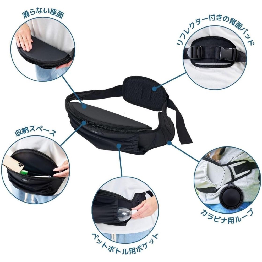 寵物專用外出散步抱抱包腰包 Light 耐重量10kg內 黑色　-細節圖4