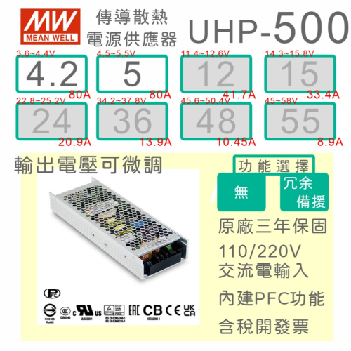 【保固附發票】MW 明緯 PFC 500W 電源 UHP-500-4.2 4.2V 5 5V 變壓器 馬達 螢幕 顯示屏