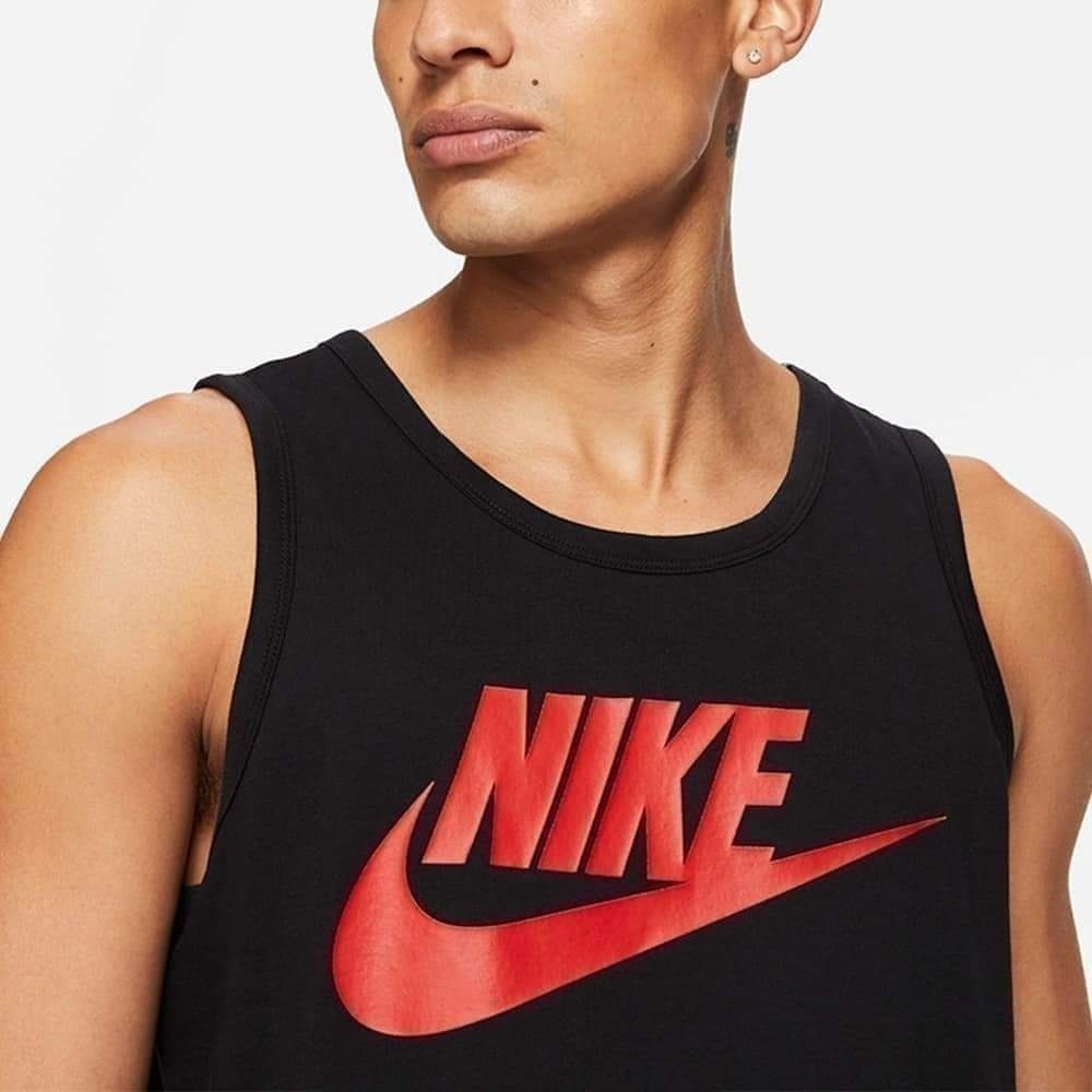 男 NIKE NSW TANK ICON FUTURA  休閒 運動 LOGO 黑紅 棉質背心-細節圖3