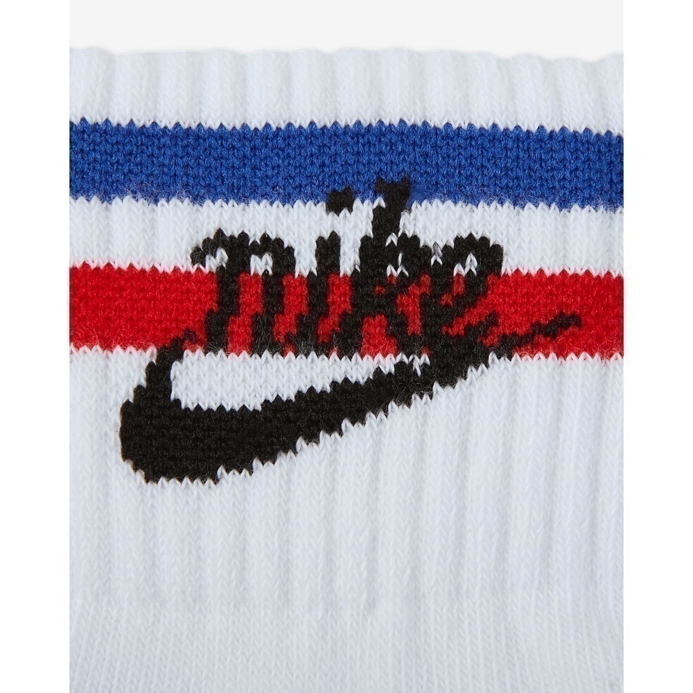 男女 NIKE EVERYDAY ESSENTIAL LOGO SOCKS 白底藍紅條紋 復古LOGO 短襪 三雙一組-細節圖2