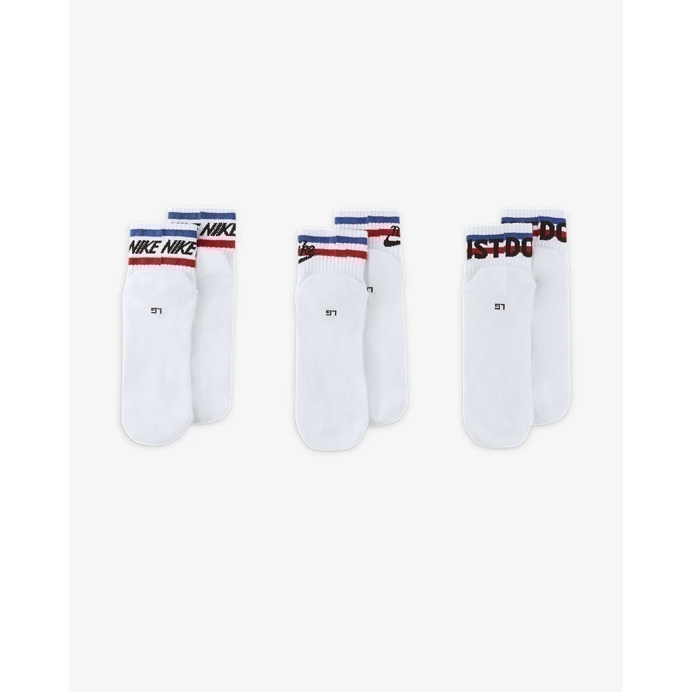 男女 NIKE EVERYDAY ESSENTIAL LOGO SOCKS 白底藍紅條紋 復古LOGO 短襪 三雙一組-細節圖4