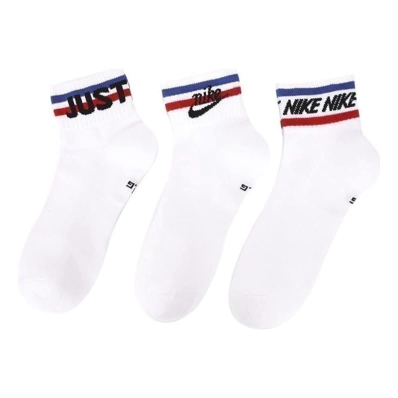 男女 NIKE EVERYDAY ESSENTIAL LOGO SOCKS 白底藍紅條紋 復古LOGO 短襪 三雙一組-細節圖7