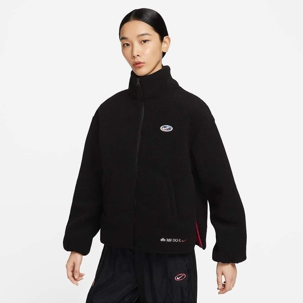 女子 NIKE AS W NSW FX JKT SHERPA 黑色 毛絨 保暖 立領外套-細節圖2