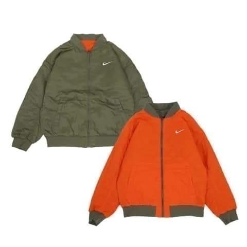 女款 NIKE 外套 NSW Varsity 綠 橘 雙面穿 絎縫 飛行夾克 保暖 風衣 夾克