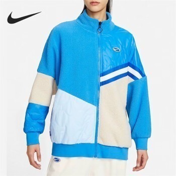 女款 Nike As W Nsw Jkt Sherpa 藍色 毛絨 拼接 寬鬆 運動 外套 FB1821-435
