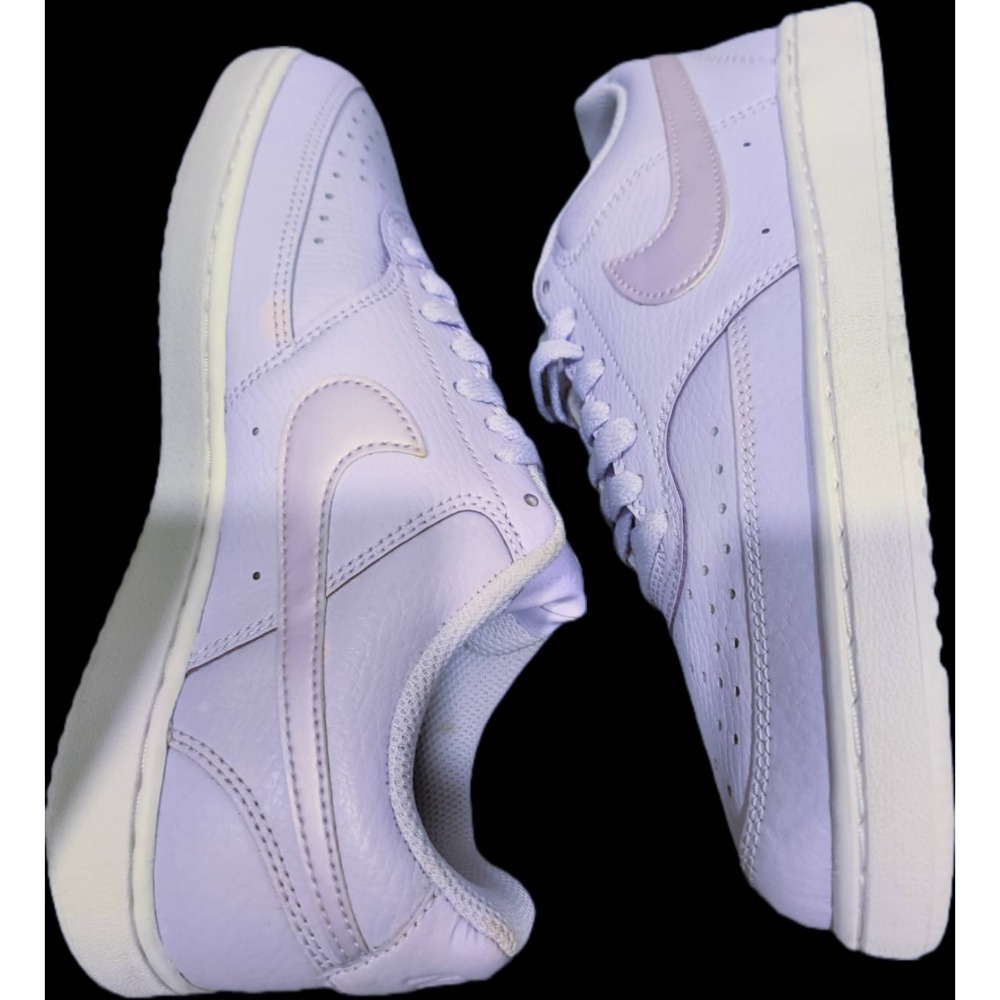 女 Nike 休閒鞋 Wmns Court Vision Low 女鞋 淡紫 白 皮革 復古 經典鞋-細節圖5