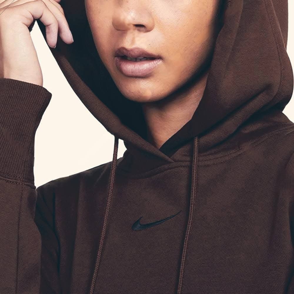 女子 Nike AS W Nsw Phnx Flc Os Po Hoodie 刷毛 保暖 刺繡LOGO 連帽上衣 咖啡-細節圖4