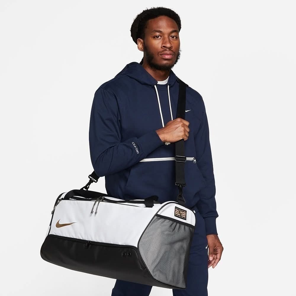 Nike Hoops Elite Duffle Bag 白黑金 大容量 菁英 氣墊 健身包 肩側包 旅行袋-細節圖9