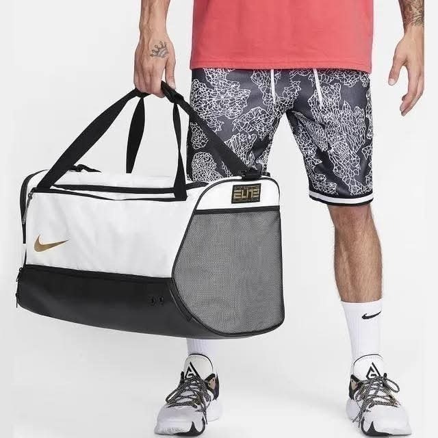 Nike Hoops Elite Duffle Bag 白黑金 大容量 菁英 氣墊 健身包 肩側包 旅行袋-細節圖11