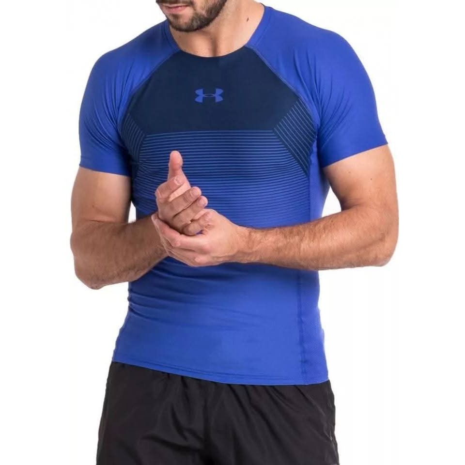 男子 UA Vanish 藍色 快速排汗 訓練 強力伸縮型緊身短袖上衣 定價1680-細節圖2