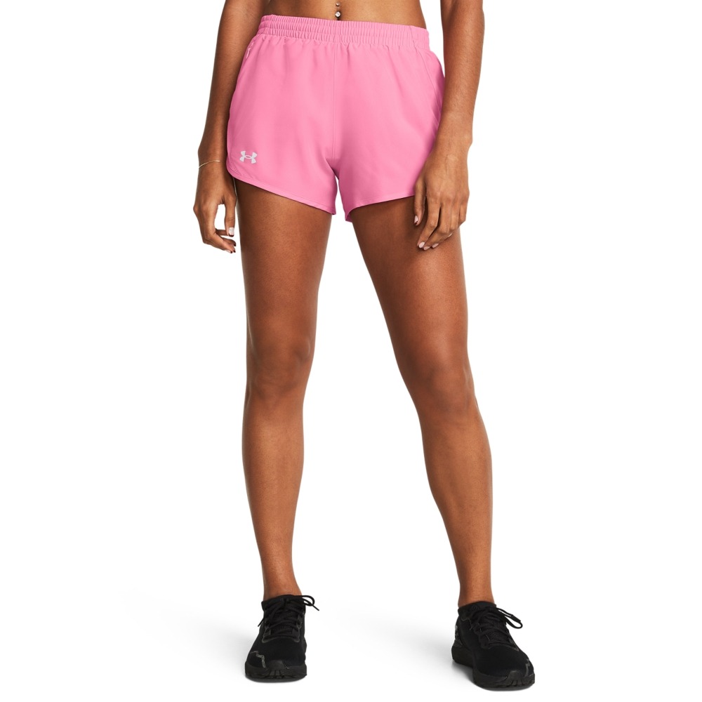 女子 UA Fly By 內裡三角小內褲 右側拉鏈小口袋 粉紅色 運動短褲 歐美版M-細節圖4