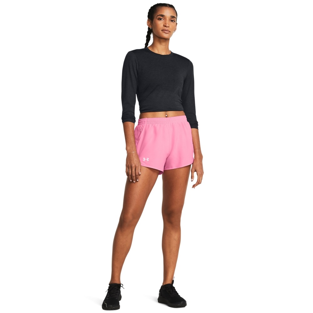 女子 UA Fly By 內裡三角小內褲 右側拉鏈小口袋 粉紅色 運動短褲 歐美版M-細節圖6