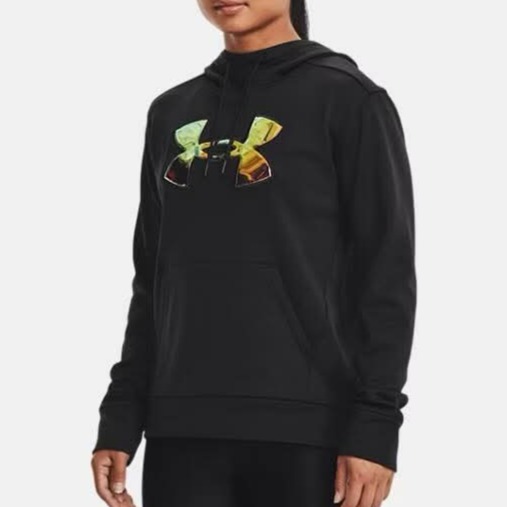 女子 UA Armour Fleece® Big Logo Hoodie 黑色 連帽長袖上衣 美版-細節圖3