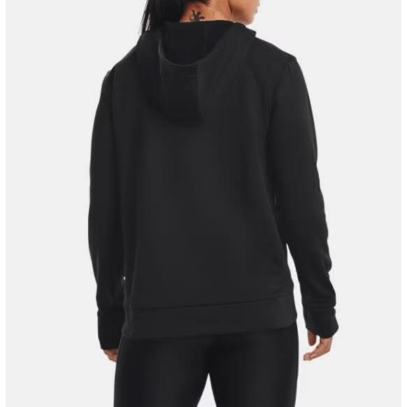 女子 UA Armour Fleece® Big Logo Hoodie 黑色 連帽長袖上衣 美版-細節圖4