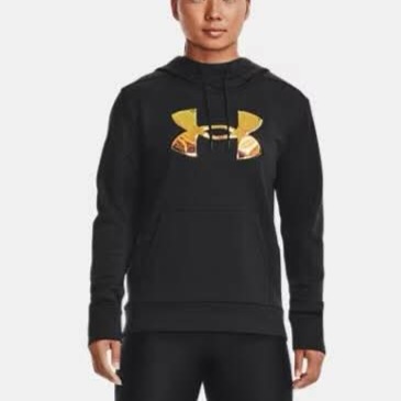 女子 UA Armour Fleece® Big Logo Hoodie 黑色 連帽長袖上衣 美版-細節圖6