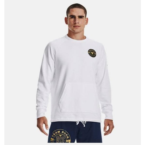 男子 UA Project Rock Heavyweight Terry 白色 巨石強森 長袖圓領上衣-細節圖2