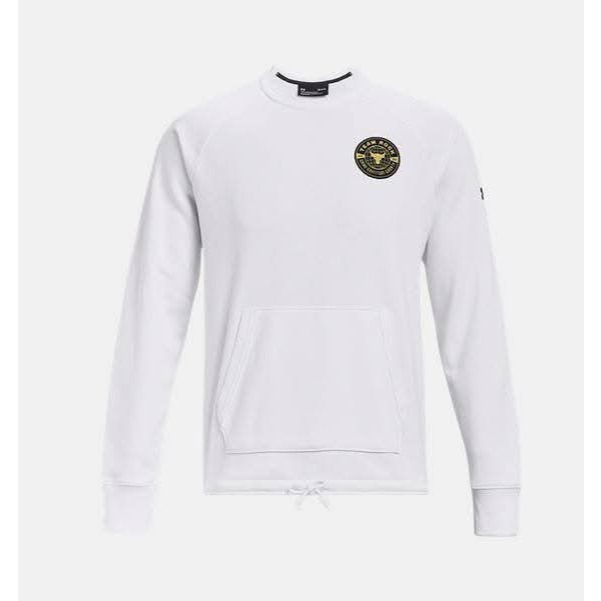 男子 UA Project Rock Heavyweight Terry 白色 巨石強森 長袖圓領上衣-細節圖4