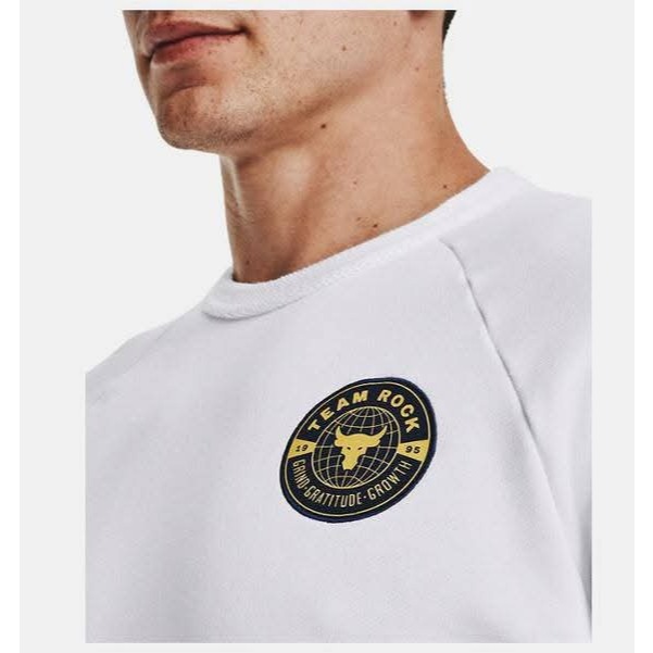 男子 UA Project Rock Heavyweight Terry 白色 巨石強森 長袖圓領上衣-細節圖6