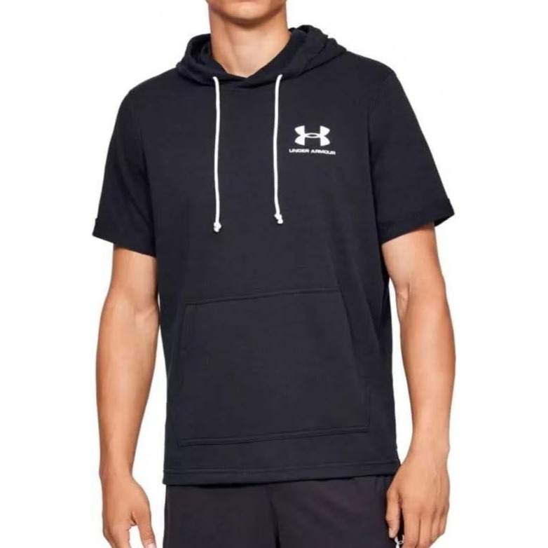 男子UA SPORTSTYLE TERRY SS HOODY 黑色 毛線圈 連帽短袖上衣 定價1680-細節圖3