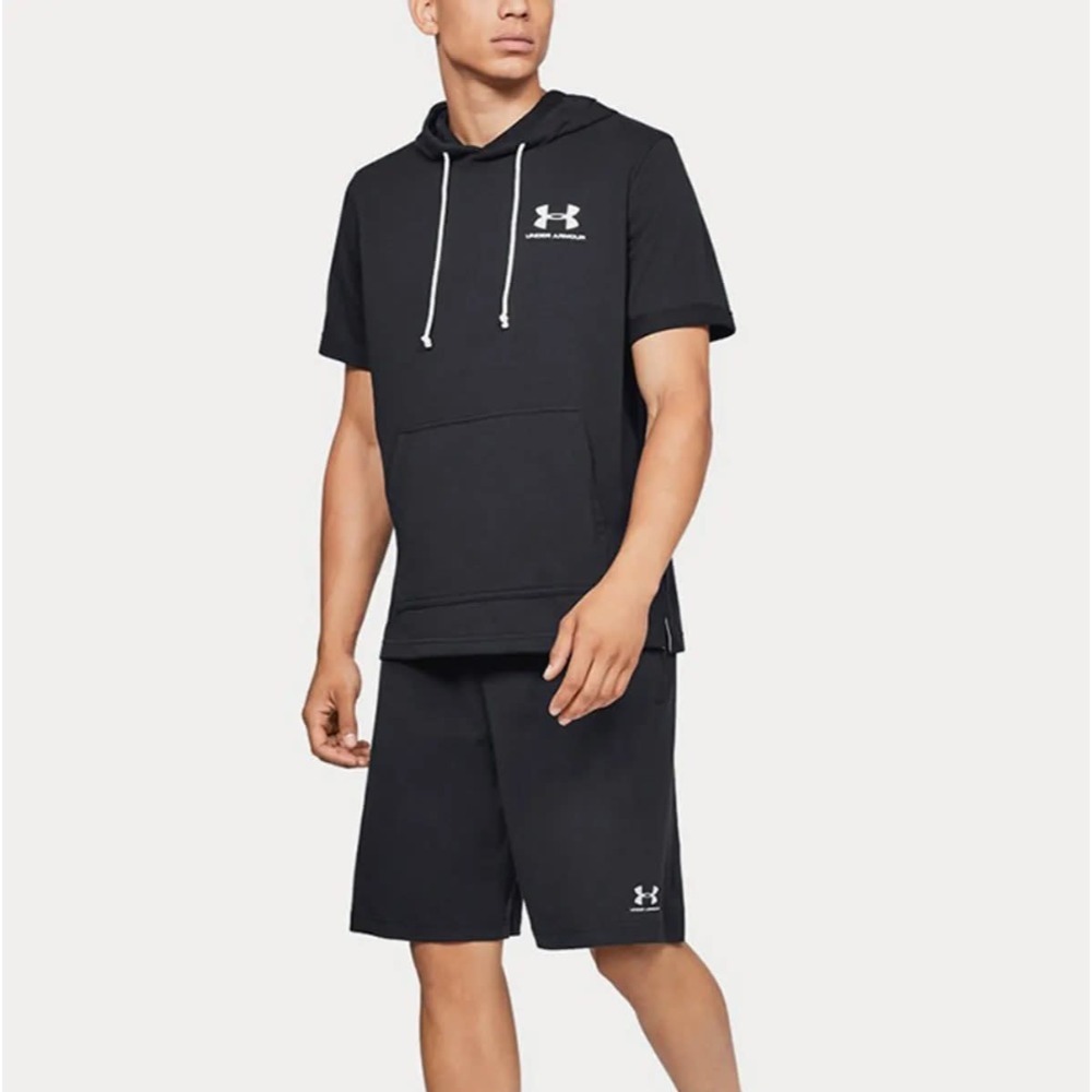 男子UA SPORTSTYLE TERRY SS HOODY 黑色 毛線圈 連帽短袖上衣 定價1680-細節圖5